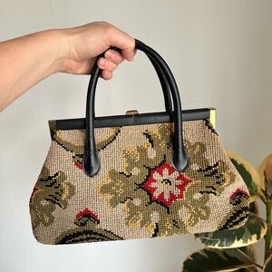 Vintage Floral Carpet Bag with Black Handles, Ronay